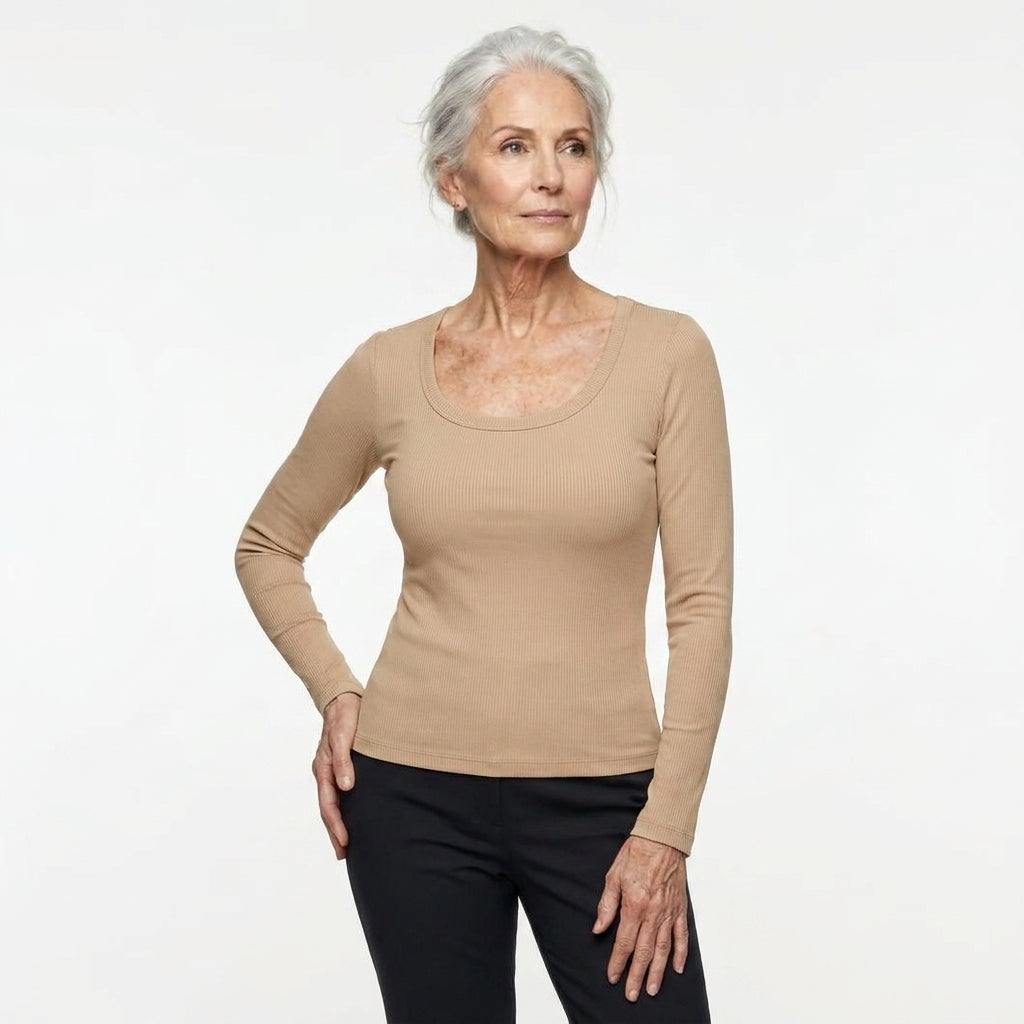 Ribbed Cotton Long-Sleeve Sculpt Top with Built-In Bra – Rosie's Tanks